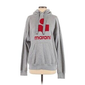 ISABEL MARANT ÉTOILE Gray Red Logo Cotton Blend Pull Over Hoodie - FR 34 / US 2